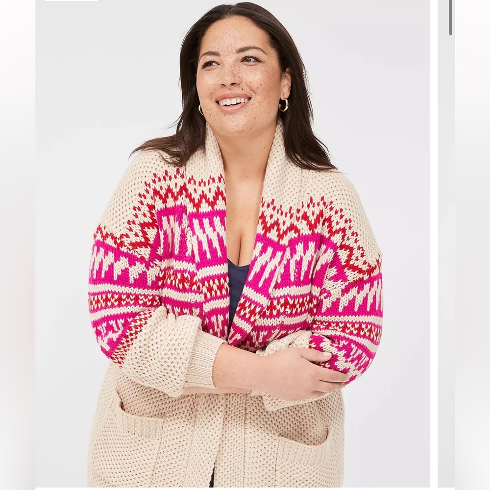 Lane Bryant Shawl Collar Jacquard Cardigan in Oatmeal Heather 18/20 2X EUC
